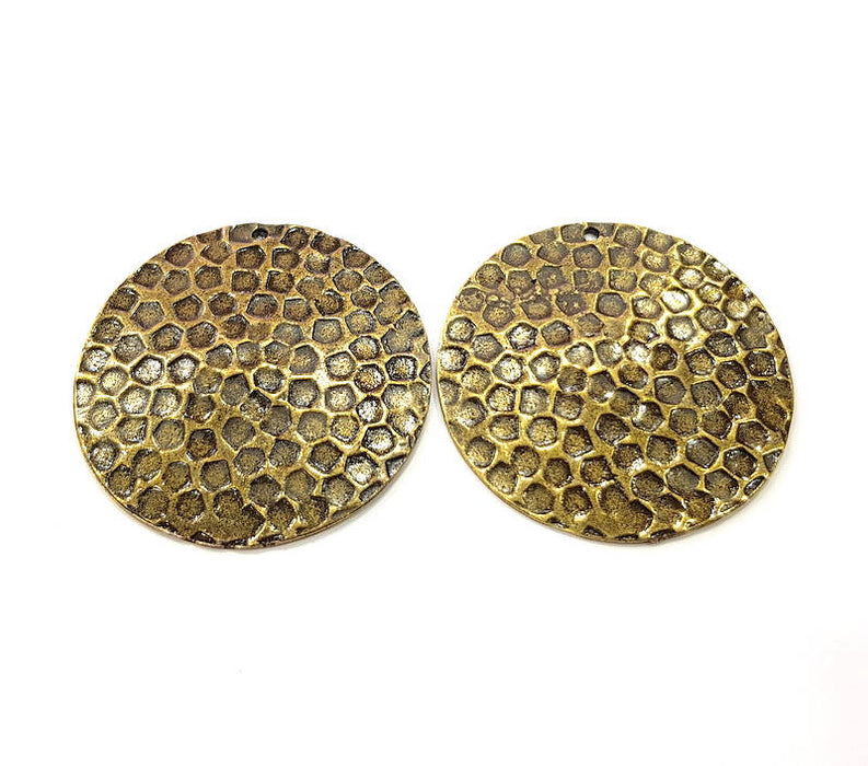 2 Spotted Round Charm Antique Bronze Plated Metal Charms (38mm) G10500