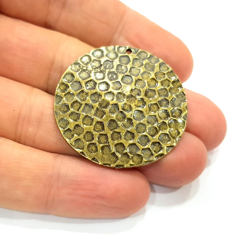 2 Spotted Round Charm Antique Bronze Plated Metal Charms (38mm) G10500