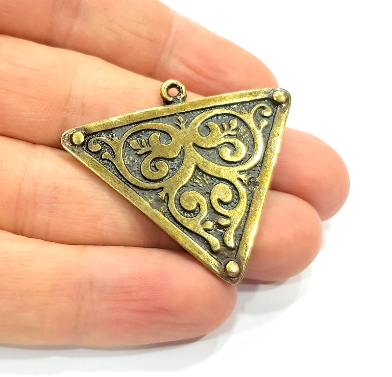 2 Triangle Pendant Antique Bronze Pendant Antique Bronze Plated Metal Pendant (47x38mm) G10503