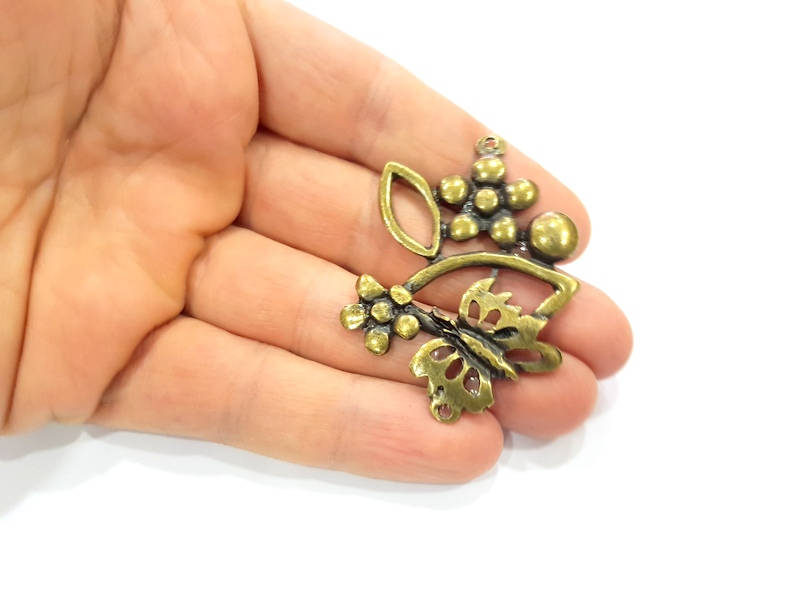 2 Butterfly Pendant Antique Bronze Pendant Antique Bronze Plated Metal Pendant (48x47mm) G10505