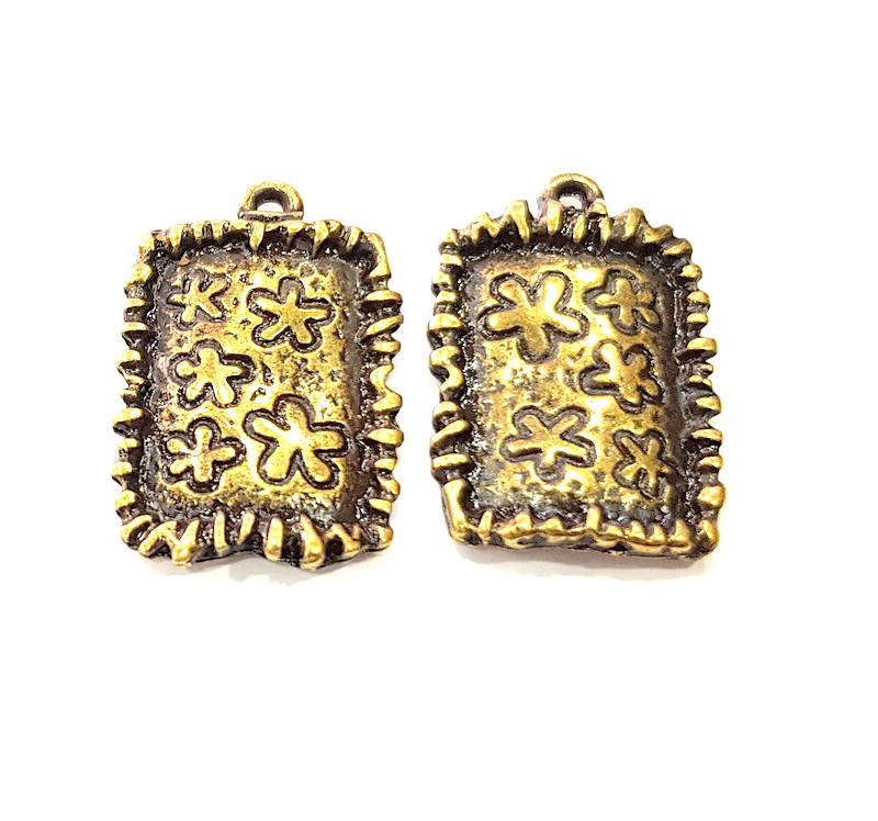 2 Flower Charm Antique Bronze Charm Antique Bronze Plated Metal Charms (33x21mm) G15351