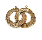 Hammered Circle Charm Antique Bronze Connector Antique Bronze Plated Brass (66x36mm) G12052