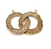Hammered Circle Charm Antique Bronze Connector Antique Bronze Plated Brass (66x36mm) G12052
