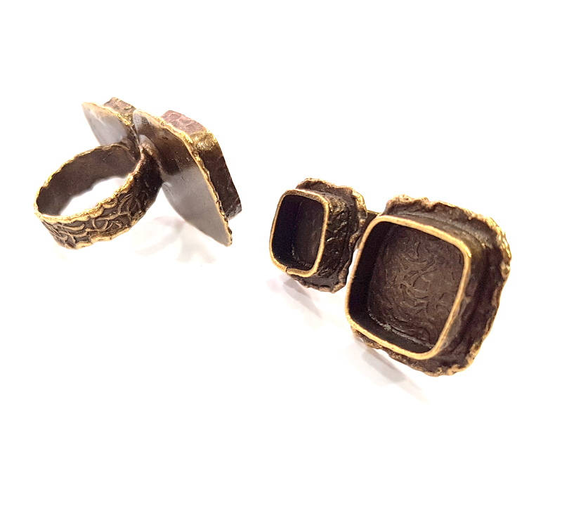 Antique Bronze Ring Blank Ring Setting inlay Blank Mosaic Bezel Base Cabochon Mountings (15mm+10mm blank) Antique Bronze Plated Brass G12057