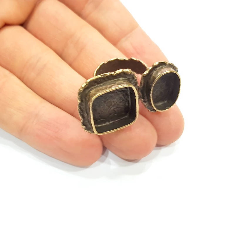 Antique Bronze Ring Blank Ring Setting inlay Blank Mosaic Bezel Base Cabochon Mountings (15mm+14x10mm ) Antique Bronze Plated Brass G12060