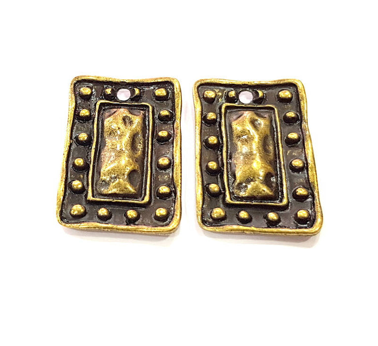 2 Square Charm Antique Bronze Charm Antique Bronze Plated Metal Charms (32x22mm) G13821