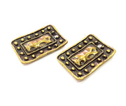 2 Square Charm Antique Bronze Charm Antique Bronze Plated Metal Charms (32x22mm) G13821