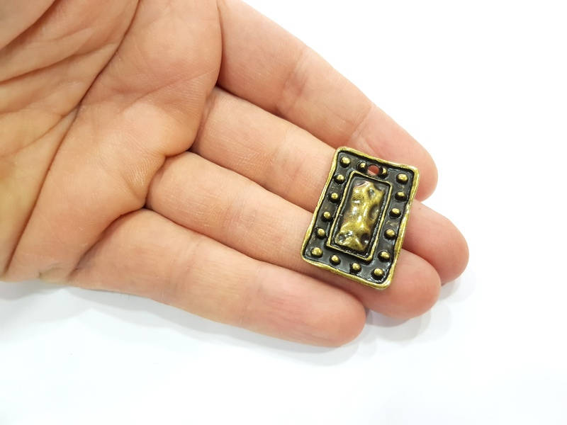 2 Square Charm Antique Bronze Charm Antique Bronze Plated Metal Charms (32x22mm) G13821
