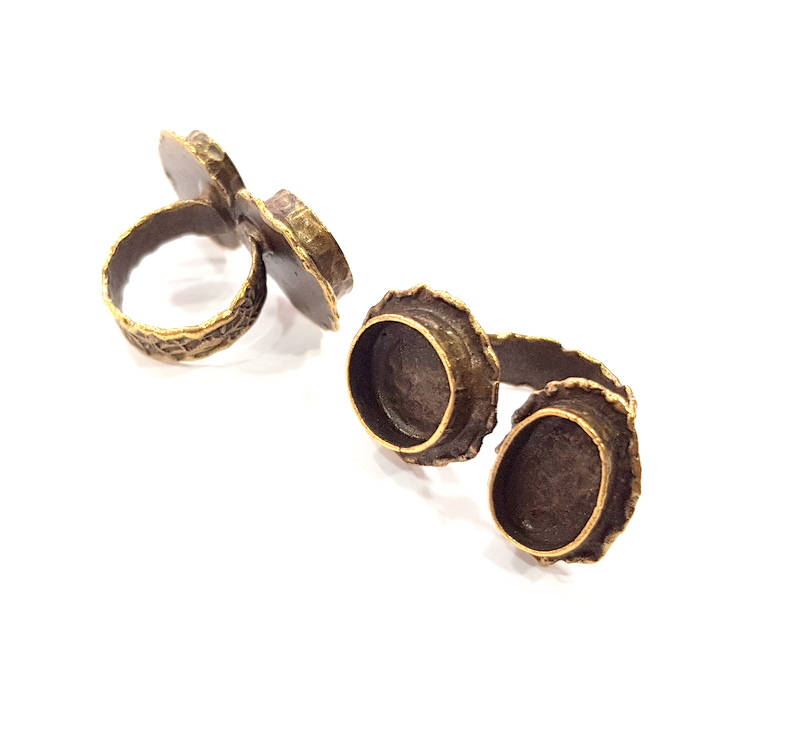 Antique Bronze Ring Blank Ring Setting inlay Blank Mosaic Bezel Base Cabochon Mountings (14x10mm+14mm) Antique Bronze Plated Brass G12063