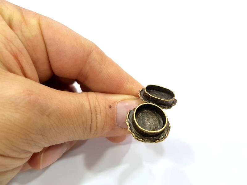 Antique Bronze Ring Blank Ring Setting inlay Blank Mosaic Bezel Base Cabochon Mountings (14x10mm+14mm) Antique Bronze Plated Brass G12063