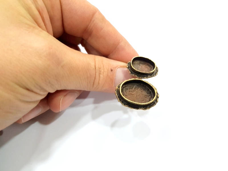 Antique Bronze Ring Blank Ring Setting inlay Blank Mosaic Bezel Base Cabochon Mountings (20x15mm+14x10mm) Antique Bronze Plated Brass G12064