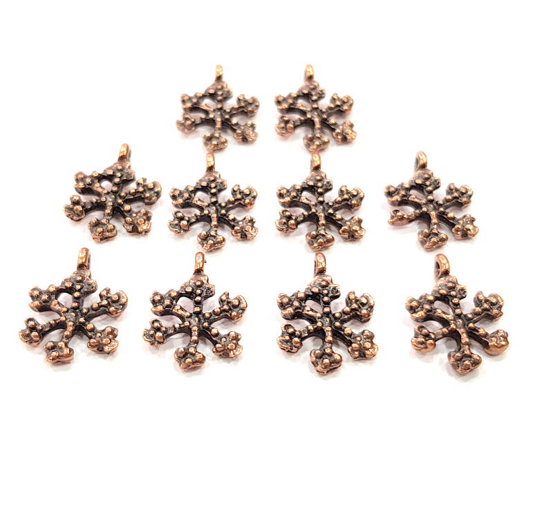 10 Snowflake Charm Antique Copper Charm Antique Copper Plated Metal (18x13mm) G12065