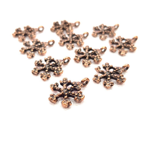10 Snowflake Charm Antique Copper Charm Antique Copper Plated Metal (18x13mm) G12065
