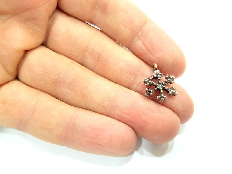 10 Snowflake Charm Antique Copper Charm Antique Copper Plated Metal (18x13mm) G12065