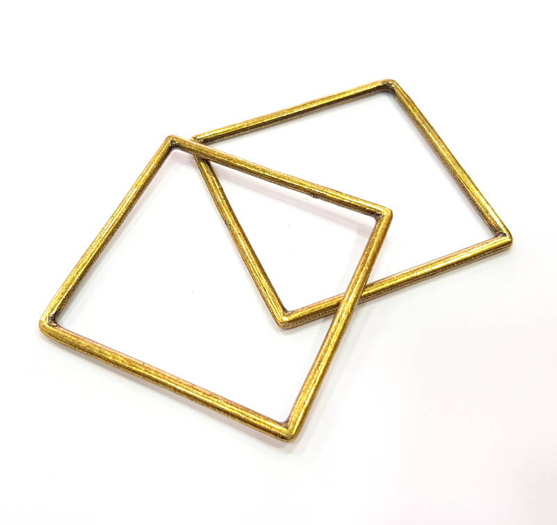 2 Large Square Connector Antique Bronze Charm Antique Bronze Plated Metal Charms (62mm) G10540
