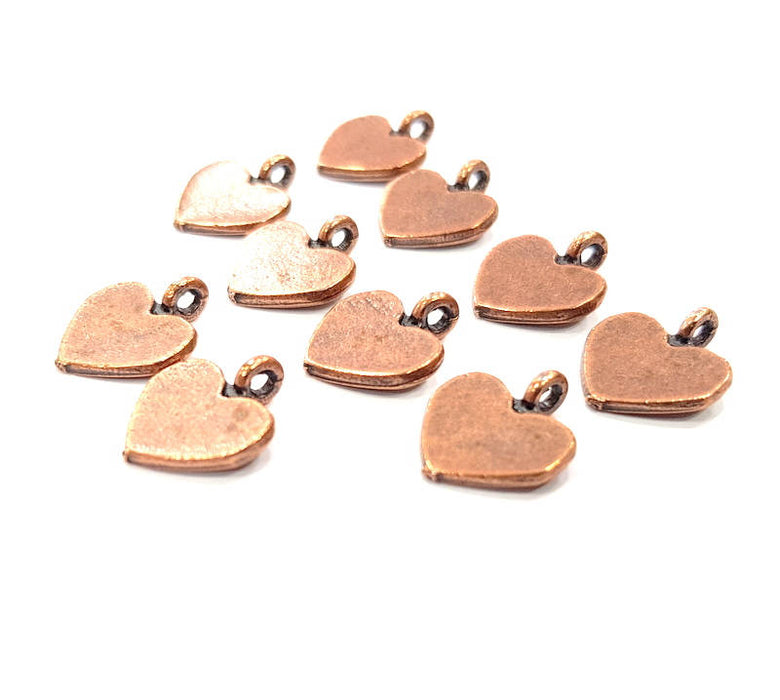 10 Heart Charm Antique Copper Charm Antique Copper Plated Metal (13x12mm) G12066