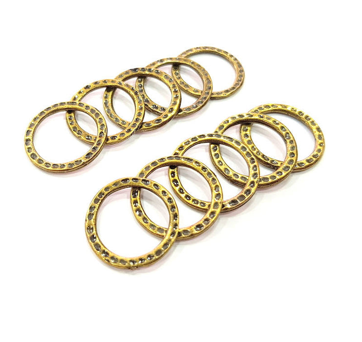 10 Hammered Circle Connector Antique Bronze Charm Antique Bronze Plated Metal Charms (20mm) G10543