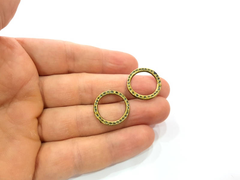 10 Hammered Circle Connector Antique Bronze Charm Antique Bronze Plated Metal Charms (20mm) G10543