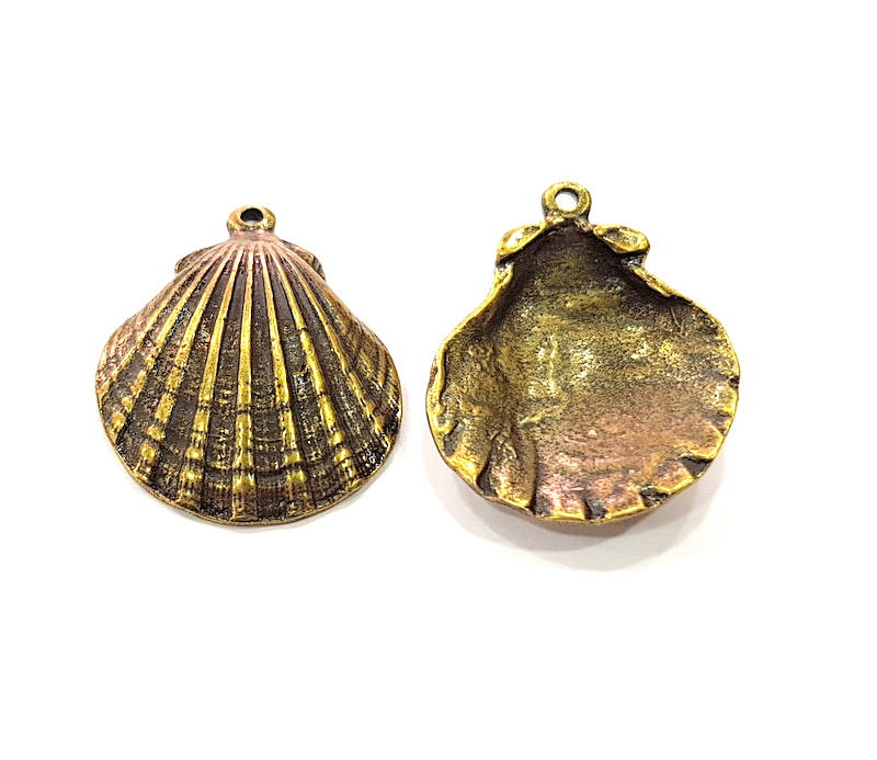 2 Oyster Charms Shell Charm Mussel Charms Sea Ocean Antique Bronze Charm Antique Bronze Plated Metal Charms (33x26mm)  G7302