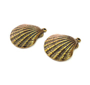 2 Oyster Charms Shell Charm Mussel Charms Sea Ocean Antique Bronze Charm Antique Bronze Plated Metal Charms (33x26mm)  G7302