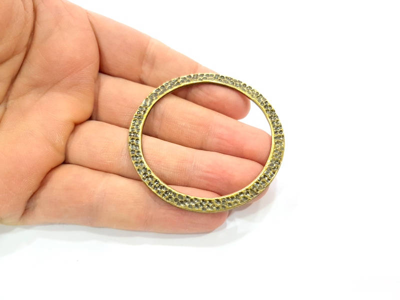 2 Large Hammered Circle Connector Antique Bronze Connector Antique Bronze Plated Metal  (58mm) G10547
