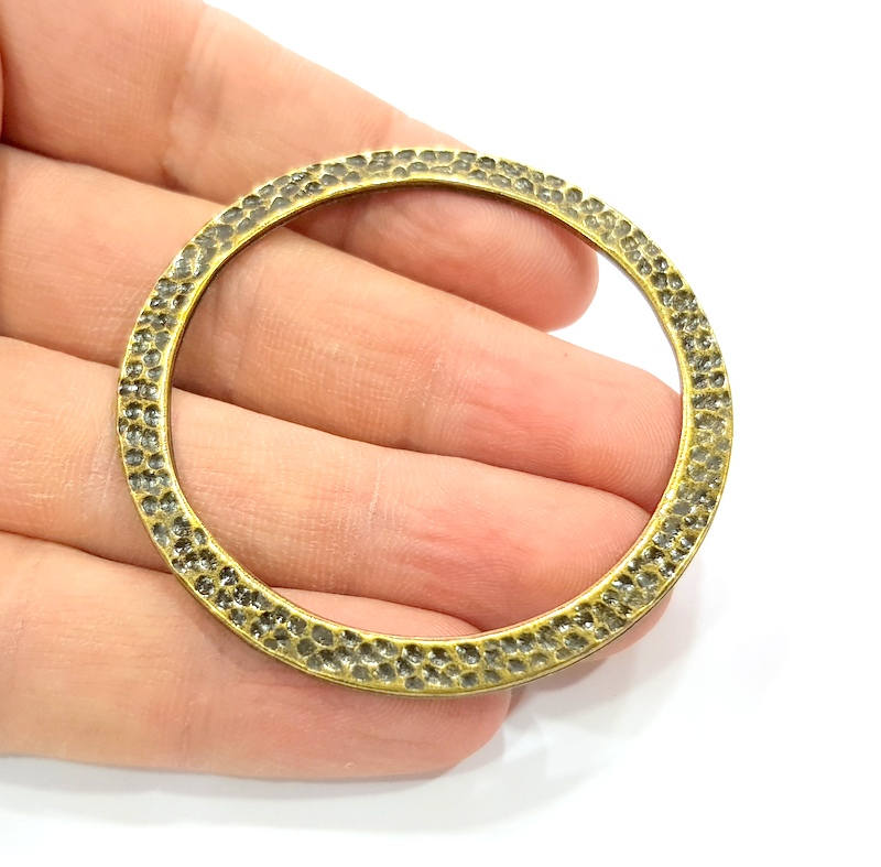 2 Large Hammered Circle Connector Antique Bronze Connector Antique Bronze Plated Metal  (58mm) G10547