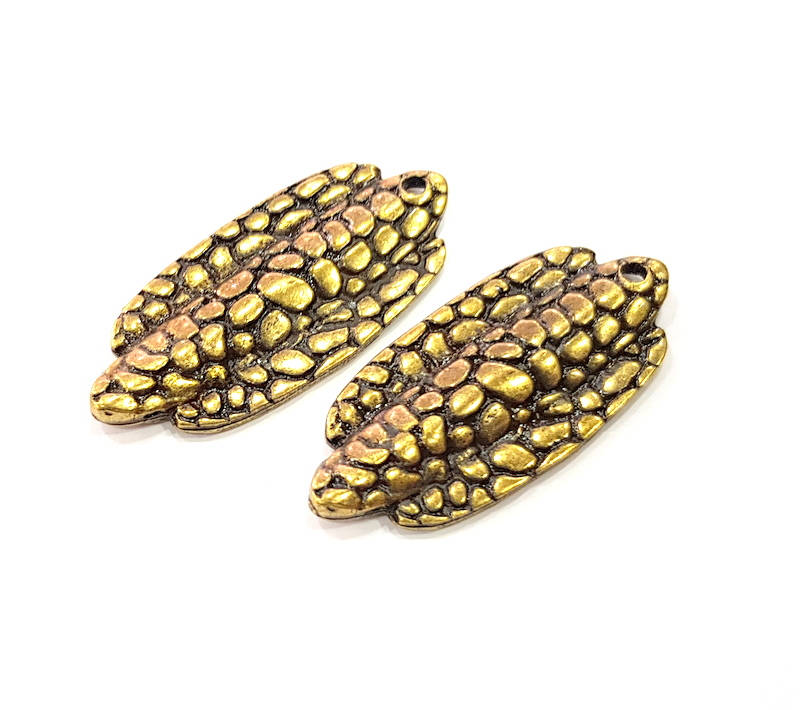2 Mottled Charm Antique Bronze Charm Antique Bronze Plated Metal (45x19mm) G10570