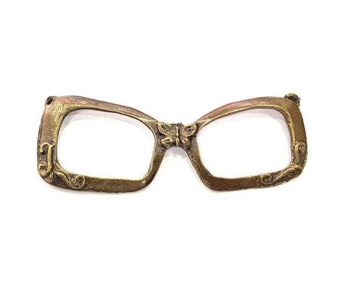 Glasses Pendant Antique Bronze Pendant Antique Bronze Plated Metal Pendant (93x32mm) G10572