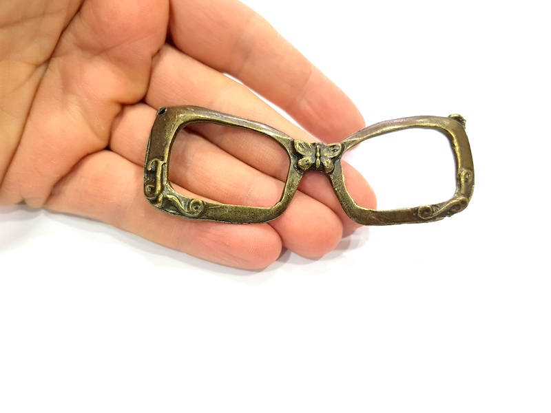 Glasses Pendant Antique Bronze Pendant Antique Bronze Plated Metal Pendant (93x32mm) G10572