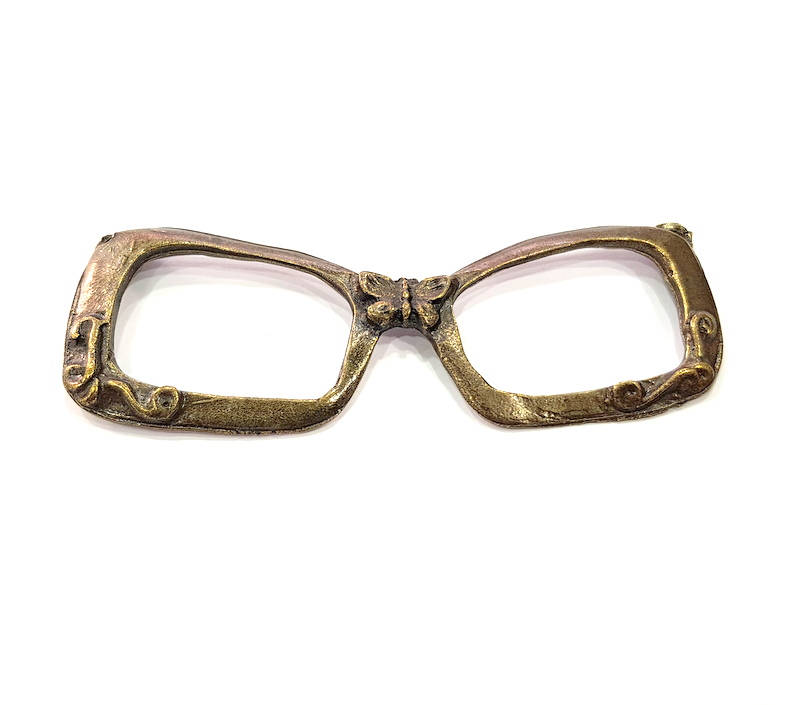 Glasses Pendant Antique Bronze Pendant Antique Bronze Plated Metal Pendant (93x32mm) G10572