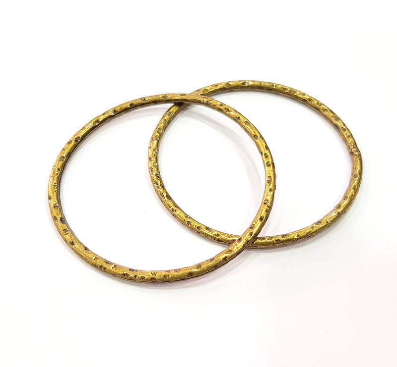 2 Large Hammered Circle Connector Antique Bronze Connector Antique Bronze Plated Metal  (56mm) G10574