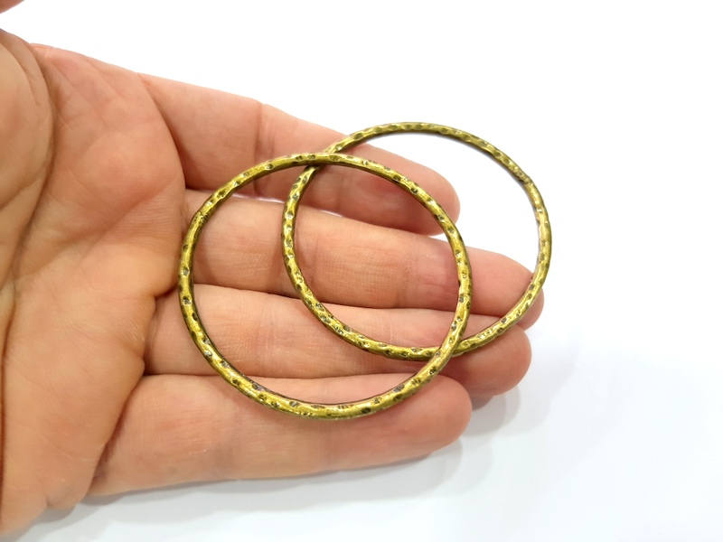 2 Large Hammered Circle Connector Antique Bronze Connector Antique Bronze Plated Metal  (56mm) G10574