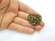 2 Flower Heart Charm Connector Antique Bronze Plated Metal Charms (42x38mm) G10576