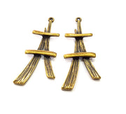 2 Antique Bronze Charm Antique Bronze Plated Metal  (51x22mm) G10584