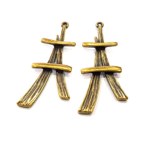 2 Antique Bronze Charm Antique Bronze Plated Metal  (51x22mm) G10584