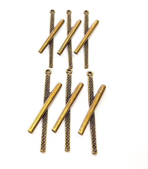 6 Rod Charm Antique Bronze Charm Antique Bronze Plated Metal  (54x3mm) G10585