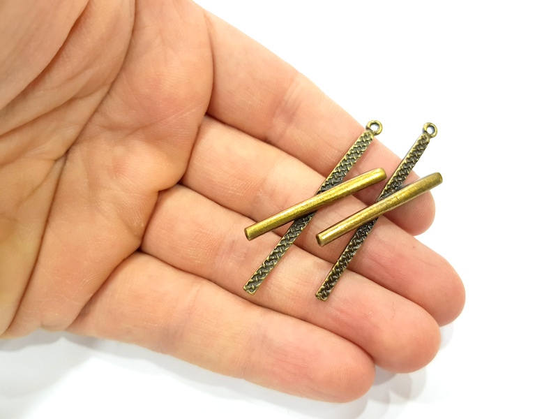 6 Rod Charm Antique Bronze Charm Antique Bronze Plated Metal  (54x3mm) G10585
