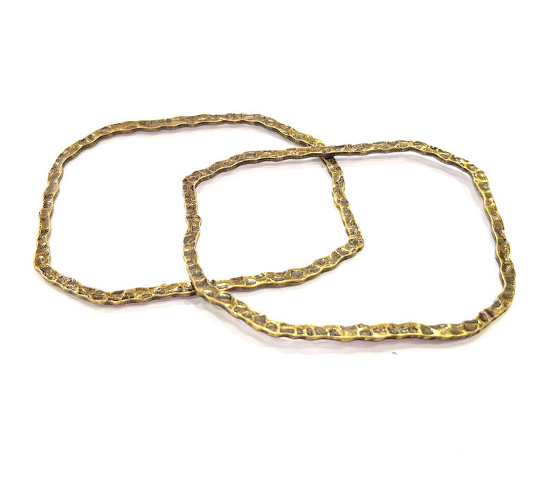 4 Hammered Square Frame Connector Antique Bronze Connector Antique Bronze Plated Metal  (55x42mm) G10586