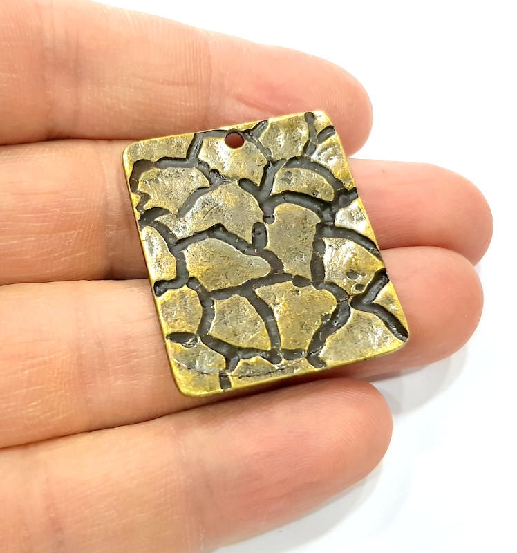 2 Square Charm Antique Bronze Charm Antique Bronze Plated Metal Charms (36x30mm) G10588