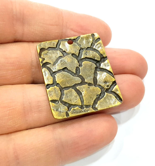 2 Square Charm Antique Bronze Charm Antique Bronze Plated Metal Charms (36x30mm) G10588