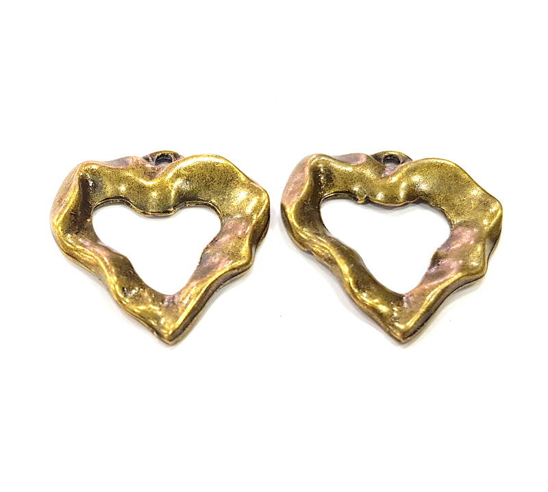 2 Heart Charm Antique Bronze Charm Antique Bronze Plated Metal Charms (32x30mm) G10594