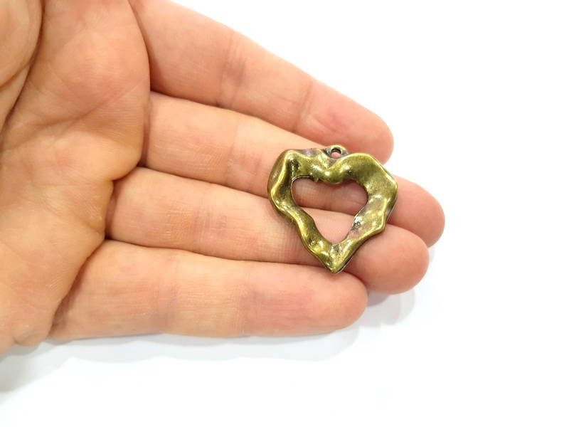 2 Heart Charm Antique Bronze Charm Antique Bronze Plated Metal Charms (32x30mm) G10594