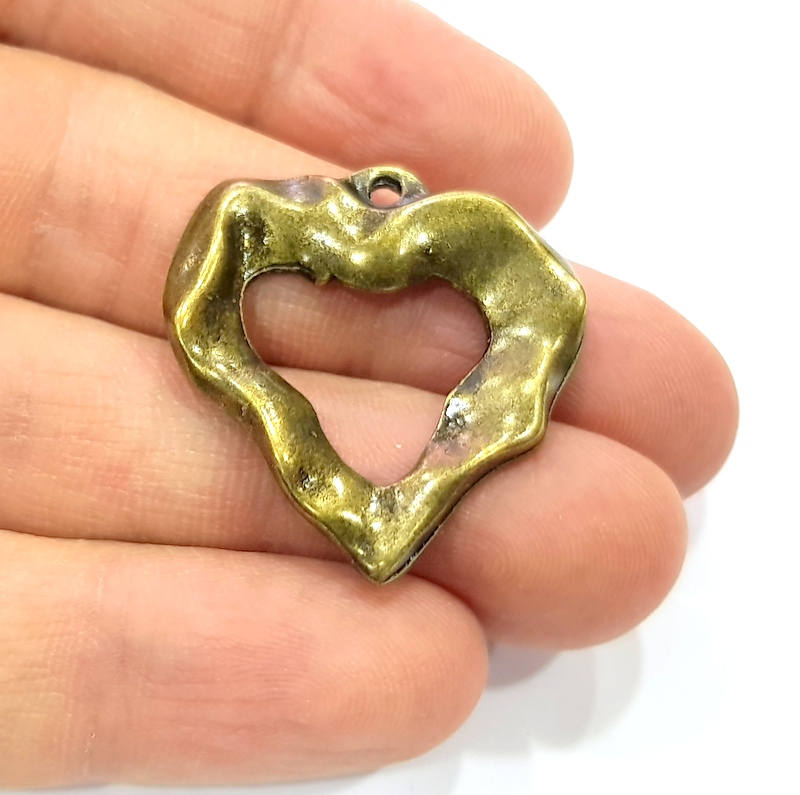 2 Heart Charm Antique Bronze Charm Antique Bronze Plated Metal Charms (32x30mm) G10594