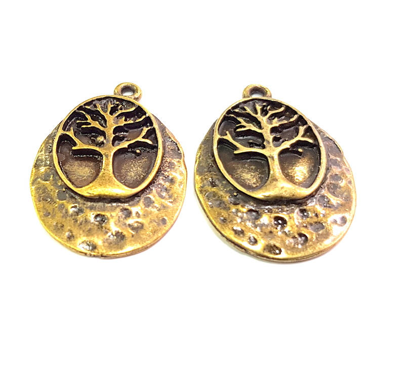 2 Tree Charm Antique Bronze Charm Antique Bronze Plated Metal Charms (32x30mm) G16448