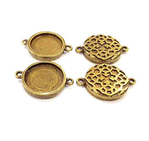 4 Antique Bronze Connector Pendant Blank inlay Blank Mosaic Blank Resin Blank Bezel Base Setting Mountings (18mm blank) G12114