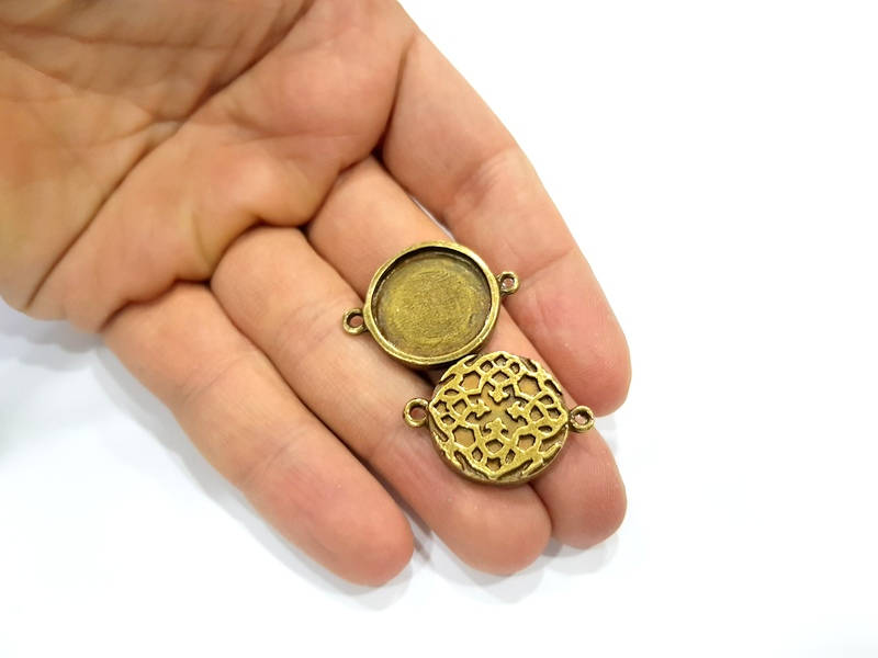 4 Antique Bronze Connector Pendant Blank inlay Blank Mosaic Blank Resin Blank Bezel Base Setting Mountings (18mm blank) G12114