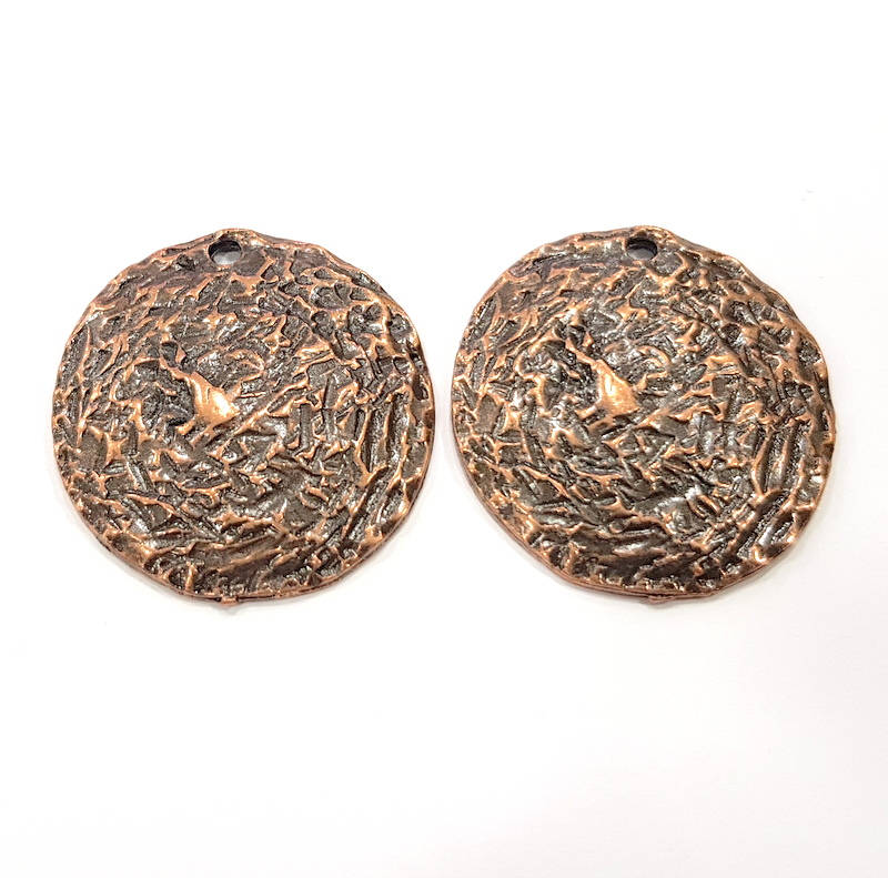 2 Wavy Round Charm Antique Copper Charm Antique Copper Plated Metal (31mm) G10606
