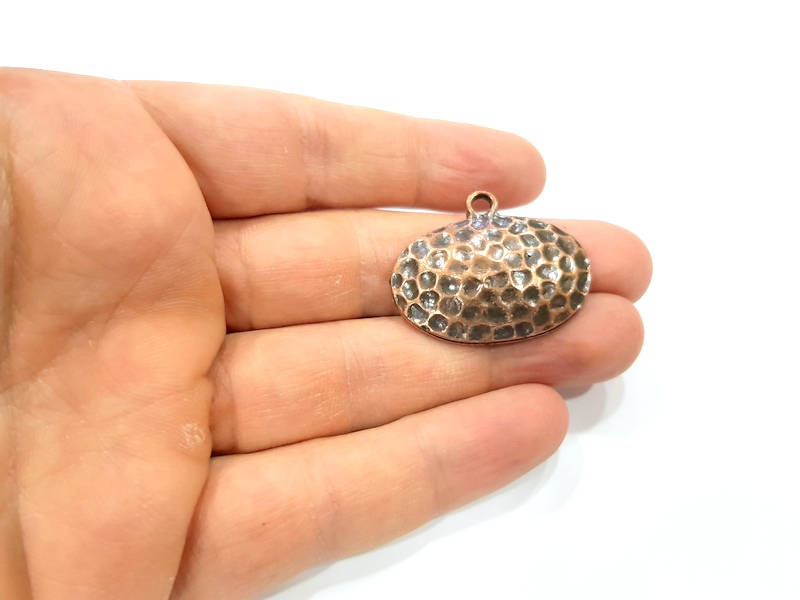 2 Hammered Copper Charm Antique Copper Charm Antique Copper Plated Metal (35x28mm) G16738