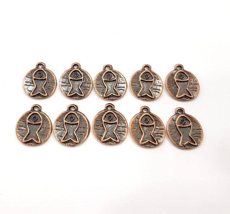 10 Fish Charm Antique Copper Charm Antique Copper Plated Metal (16x13mm) G11839