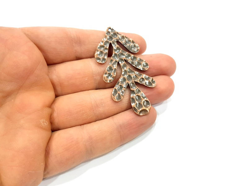2 Hammered Leaf Pendant Antique Copper Pendant Antique Copper Plated Metal (56x28mm) G10613